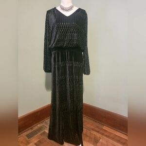 Chico's Gorgeous Velour Velvet Black Long Dress Party  Woman's Large C54